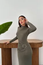 Toptan Haki Beli Tokalı Elbise