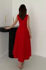 Toptan Kırmızı Halter Yaka Kloş Elbise