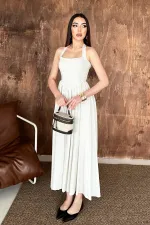 Robe en lin beige à col licou en gros