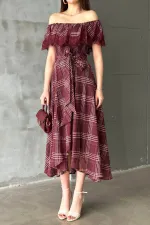 Robe en dentelle à carreaux prune en gros