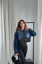 Veste en denim noir Scuba Garnish en gros