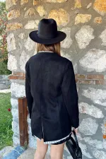 Veste en daim noir rayée et garnie, en gros