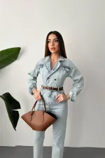 Salopette en jean bleu délavé à la neige en gros