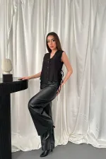 Toptan Siyah Yanları Bağcıklı Yelek