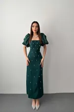 Robe à manches brodées d'émeraude en gros