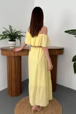 Robe brodée jaune à épaules élastiques en gros