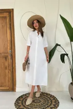Wholesale White Linen Short Sleeve Dress