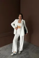 Toptan Beyaz Çizgili Ceket Ve Pantolon Takım