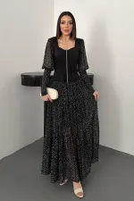 Robe rayée en dentelle noire en gros