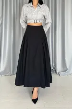 Toptan Siyah Yanları Büzgülü Uzun Etek