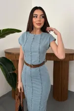 Wholesale Snow Wash Thin Denim Long Dress