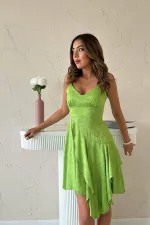 Robe asymétrique en jacquard vert en gros