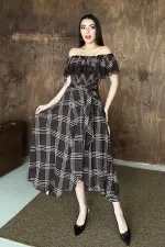 Robe en dentelle à carreaux marron en gros