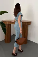 Wholesale Snow Wash Thin Denim Long Dress