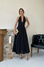 Wholesale Black Strappy Linen Dress