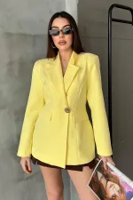 Toptan Sarı Belden Oturtmalı Blazer Ceket