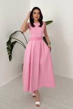 Toptan Pembe Halter Yaka Kloş Elbise