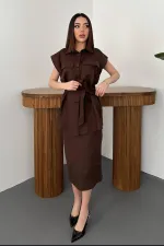 Toptan Kahverengi Cepli Gömlek Ve Etek Takım