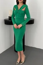 Toptan Yeşil Göğüsü Büklüm Elbise