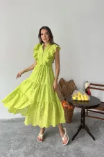 Robe boutonnée à volants vert pétrole en gros