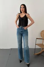 Toptan Siyah Bağcıklı Brode Bluz