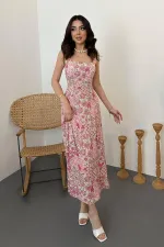 Toptan Pembe Çiçekli Viskon Elbise