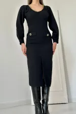 Robe noire à col large en gros