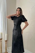 Robe noire à paillettes en gros
