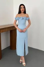 Robe bleu bébé Madonna à col rose en gros