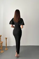 Toptan Siyah Kolları Balon Elbise