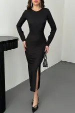 Toptan Siyah Sırt Dekolteli Elbise