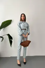 Salopette en jean bleu délavé à la neige en gros