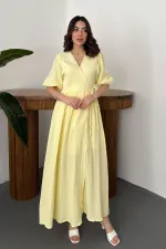 Robe longue jaune en mousseline de mousseline en gros