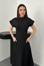 Toptan Siyah Göğüs Büzgülü Elbise