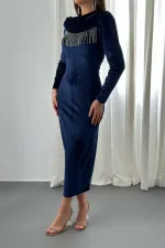 Robe en velours bleu marine à paillettes en gros