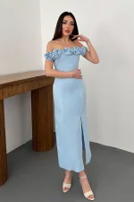 Robe bleu bébé Madonna à col rose en gros