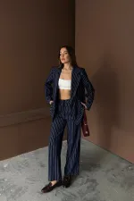 Toptan Lacivert Çizgili Ceket Ve Pantolon Takım