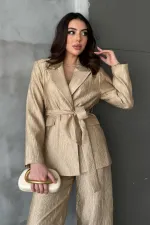 Toptan Gold Parlak Beli Kuşaklı Takım