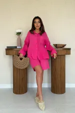 Toptan Fuşya Gömlek Ve Müslin Şort Takım