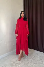 Toptan Kırmızı Bel Detaylı Elbise