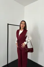 Toptan Bordo Süet Yelek Pantolon Takım