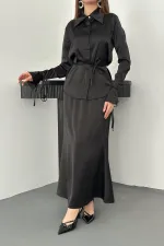 Toptan Siyah Biyeli Gömlek Ve Etek Takım