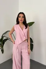 Ensemble gilet et pantalon rose asymétrique en gros