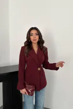 Toptan Bordo Belden Oturtmalı Blazer Ceket