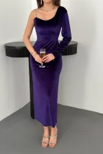 Robe violette asymétrique à bretelles en pierre, vente en gros
