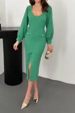 Robe verte à col large en gros