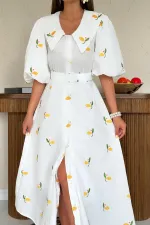 Toptan Pembe Yakası Çiçek Motifli Kemerli Elbise