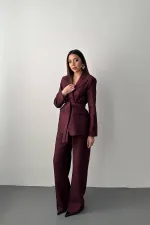 Wholesale Plum Glossy Belted Suit