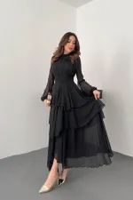 Toptan Siyah Bel Detaylı Elbise