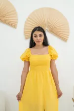 Toptan Sarı Tokalı Fisto Elbise
